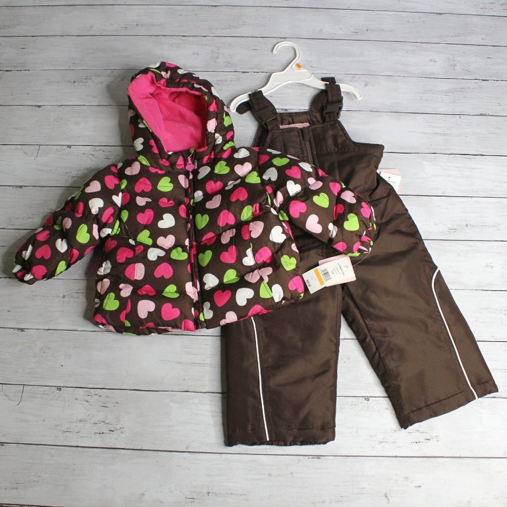 London Fog Baby Girl's Winter Puffer Coat Bib Snow Pants Size 12 Months - Picture 3 of 7